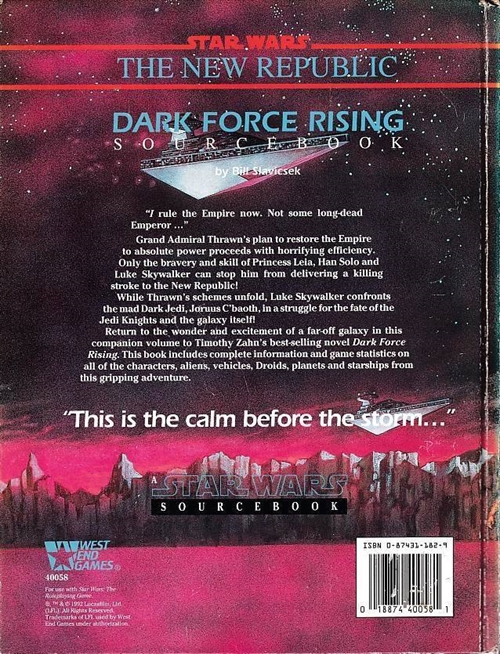 Star Wars D6 - Dark Force Rising Sourcebook (B Grade) (Genbrug)